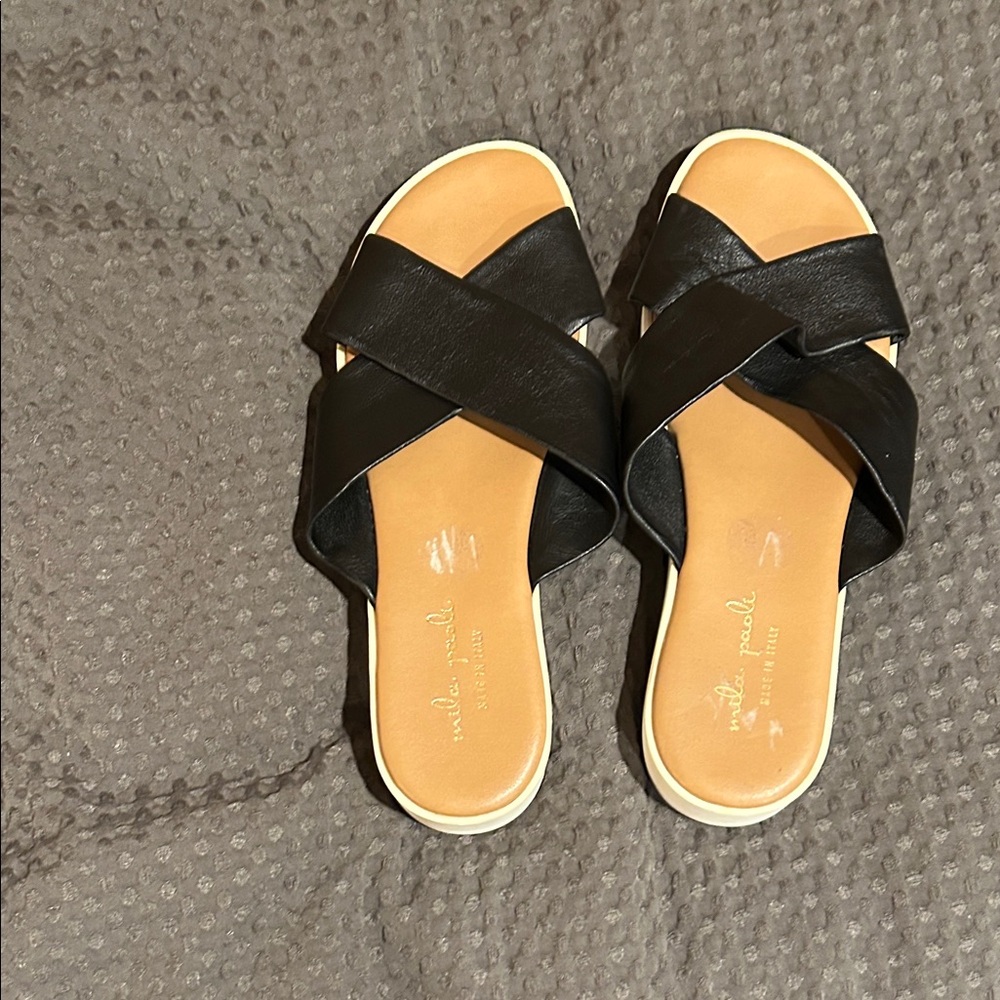 Black Leather Slide Sandals